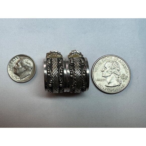 Vintage Lois Hill Sterling Silver 925 Wide Etched Hoop Earrings 17g Estate - Picture 5 of 9